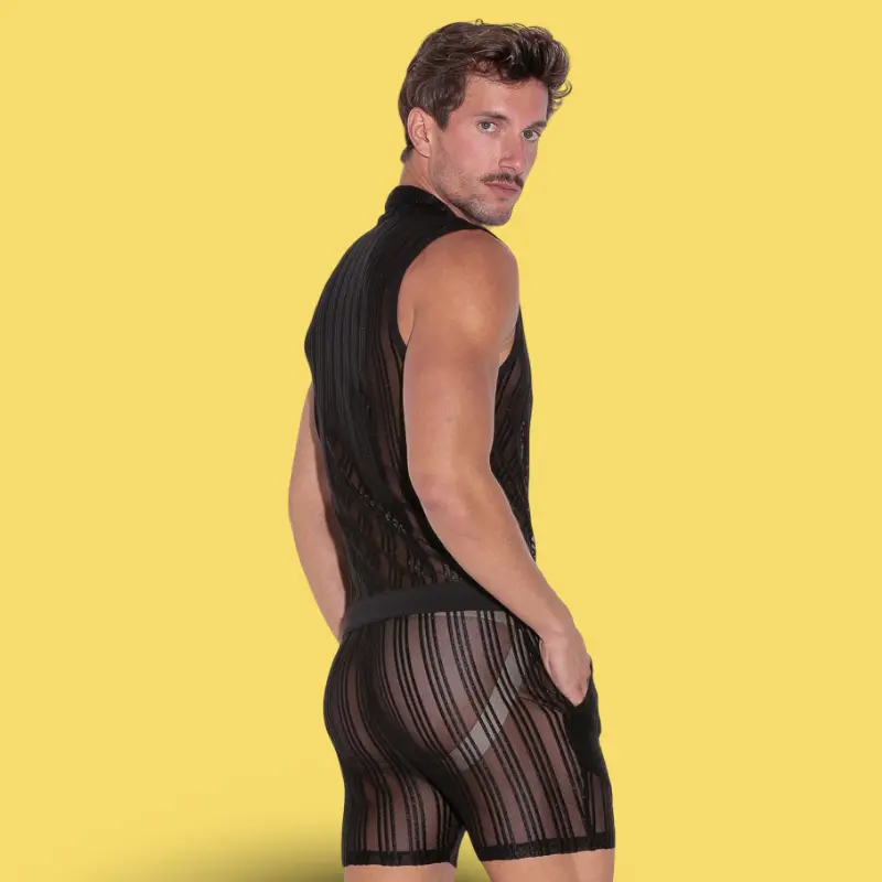 Combinaison sheer CODE 22 Sheer Stripe, zip frontal | Dark-Ink