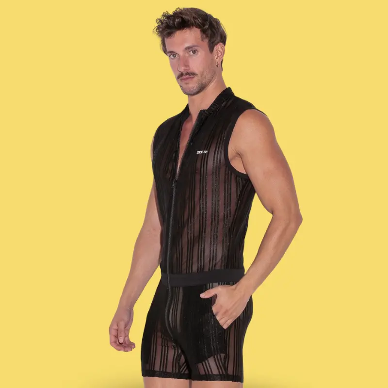 Combinaison sheer CODE 22 Sheer Stripe, zip frontal | Dark-Ink