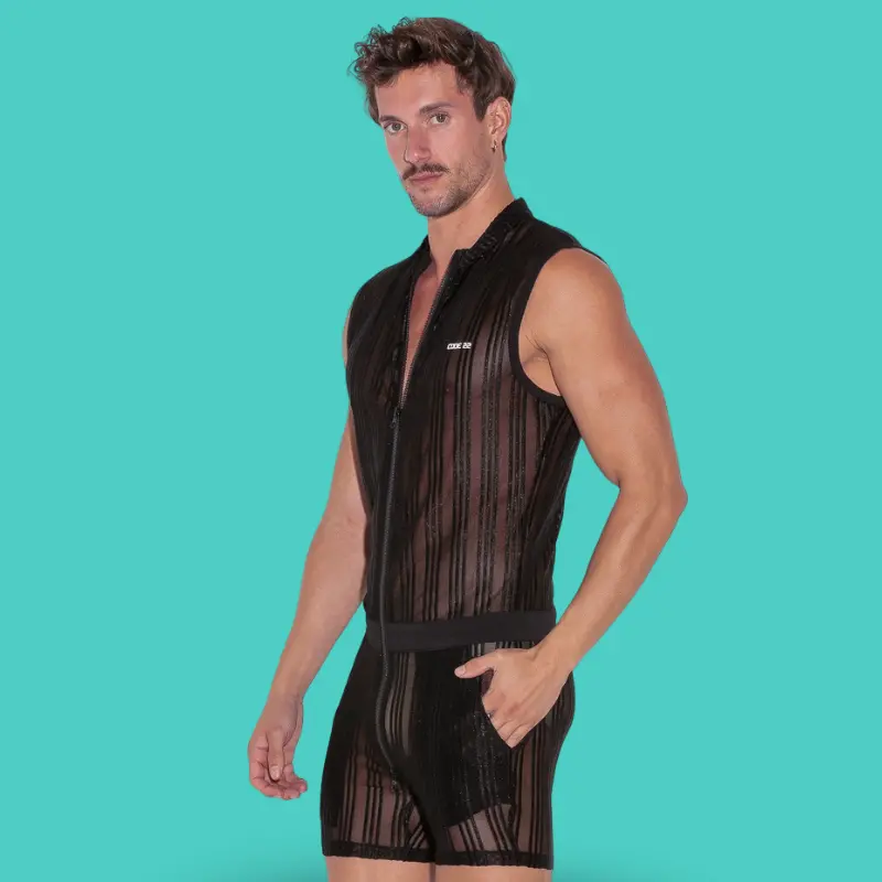 Combinaison sheer CODE 22 Sheer Stripe, zip frontal | Dark-Ink