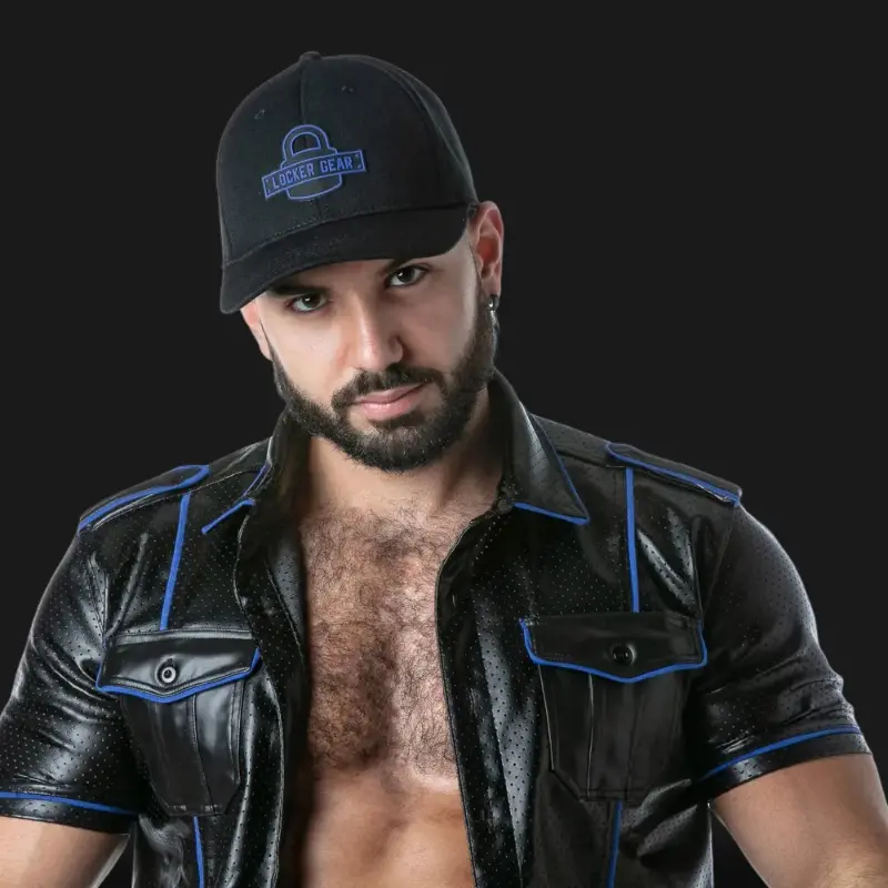 Chemise fetish Locker Gear Rub It, simili cuir perforé | Dark-Ink