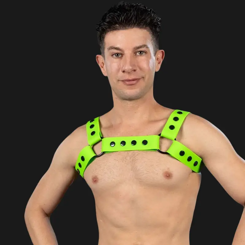 Silicone Bulldog Harness Mr S Leather Lime, 100% vegan | Dark-Ink