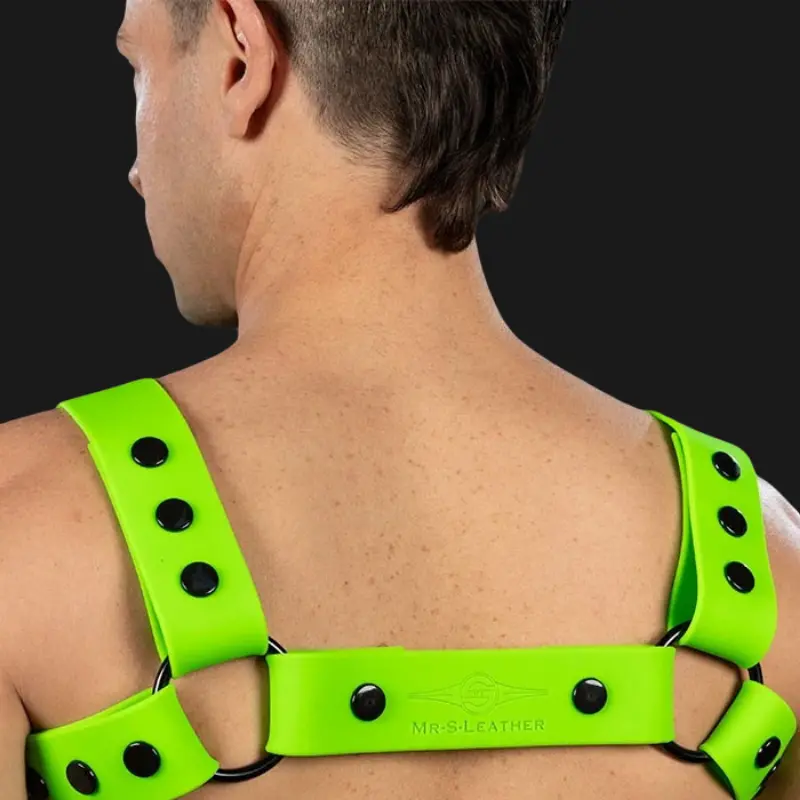 Silicone Bulldog Harness Mr S Leather Lime, 100% vegan | Dark-Ink