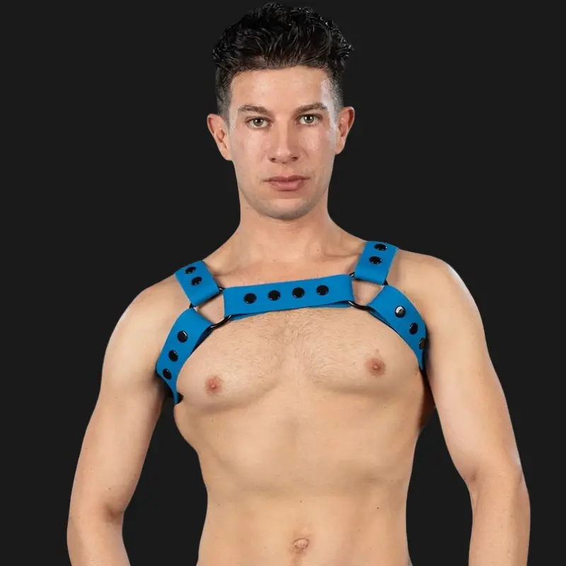 Arnés Bulldog silicona Mr S Leather Blue, 100% vegano | Dark-Ink