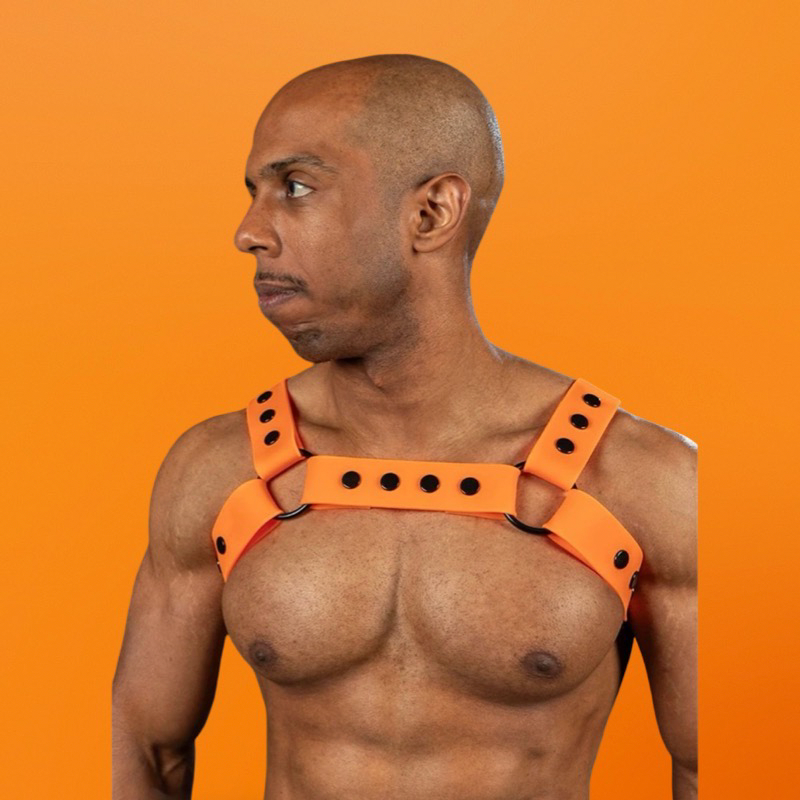 Mr S Leather Slick Silicone Bulldog Harness - Orange