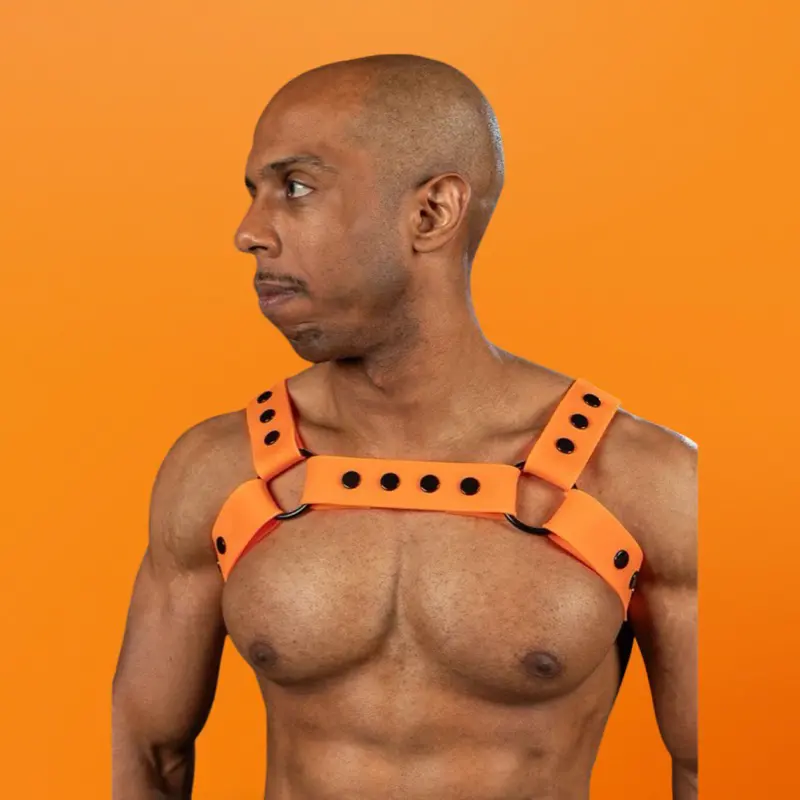 Arnés silicona Bulldog Mr S Leather Orange, 100% vegano | Dark-Ink