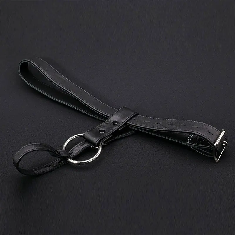 Harnais plug anal cuir Mr S Leather Locking, port prolongé | Dark-Ink