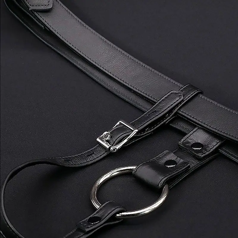 Harnais plug anal cuir Mr S Leather Locking, port prolongé | Dark-Ink