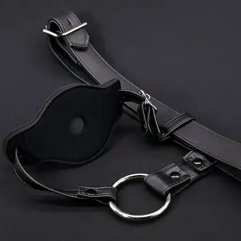 Harnais plug anal cuir Mr S Leather Locking, port prolongé | Dark-Ink