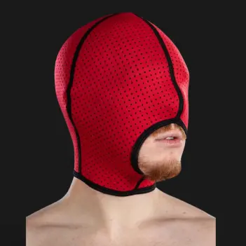 Capucha fetish neopreno mesh Mr S Leather, boca abierta | Dark-Ink