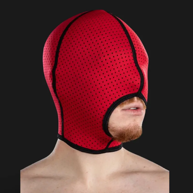 Cagoule fetish néoprène mesh Mr S Leather, bouche ouverte | Dark-Ink