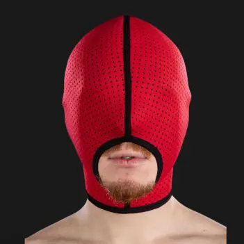 Cagoule fetish néoprène mesh Mr S Leather, bouche ouverte | Dark-Ink