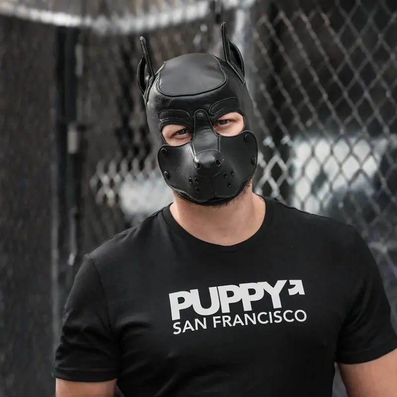 Cagoule puppy K9 Hood cuir Mr S Leather, sur mesure | Dark-Ink