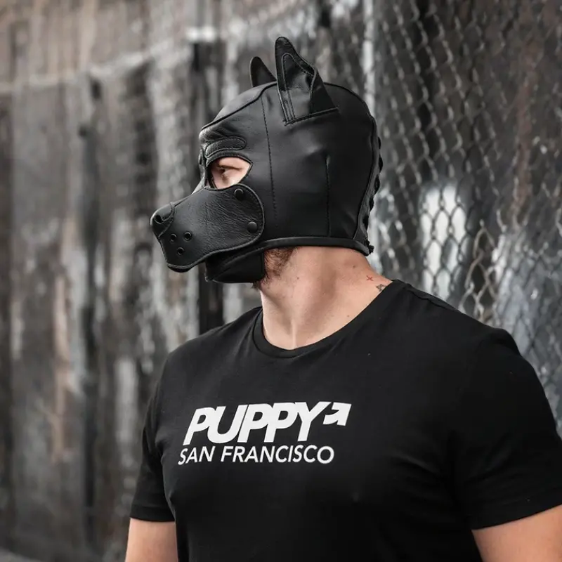 Cagoule puppy K9 Hood cuir Mr S Leather, sur mesure | Dark-Ink