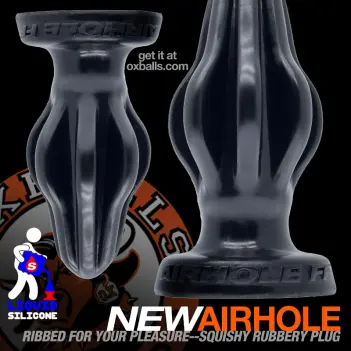 Oxballs Airhole Finned Butt Plug, compressible fins, S-FF | Dark-Ink