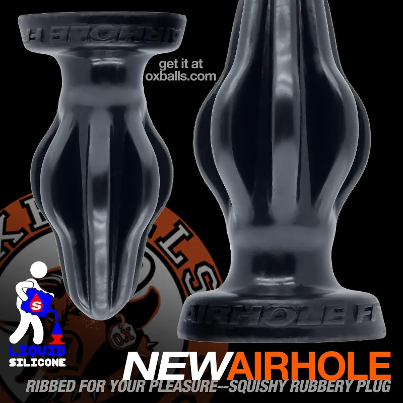 Oxballs Airhole Finned Butt Plug, compressible fins, S-FF | Dark-Ink