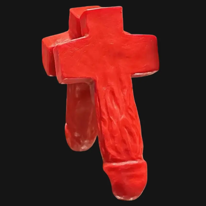 Dildo cruciforme Oxballs DAMIEN, agarre integrado, platino | Dark-Ink