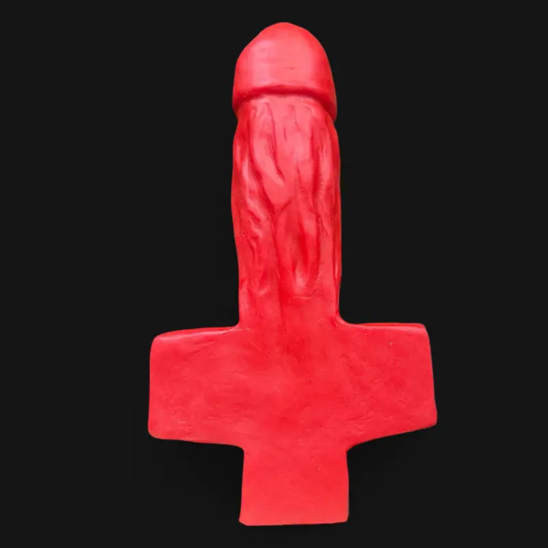 Dildo cruciforme Oxballs DAMIEN, poignée intégrée, silicone | Dark-Ink