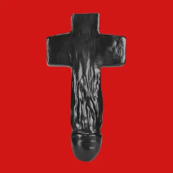 Oxballs DAMIEN Kreuzform-Dildo, Griff integriert, Silikon | Dark-Ink