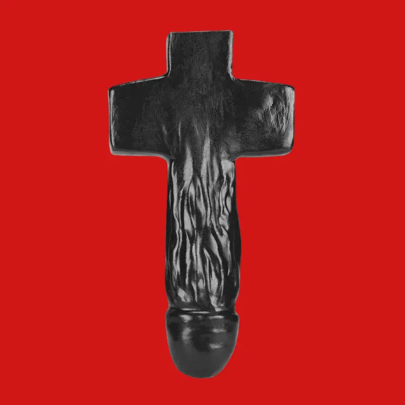 Dildo cruciforme Oxballs DAMIEN, agarre integrado, platino | Dark-Ink