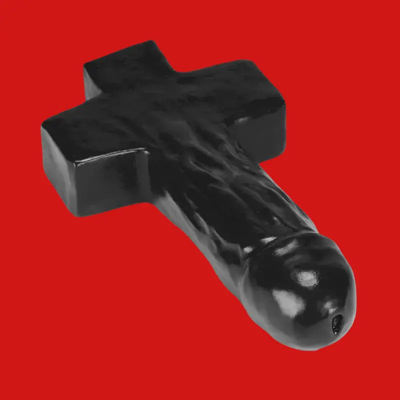 Oxballs DAMIEN Cruciform Dildo, built-in handle, platinum | Dark-Ink
