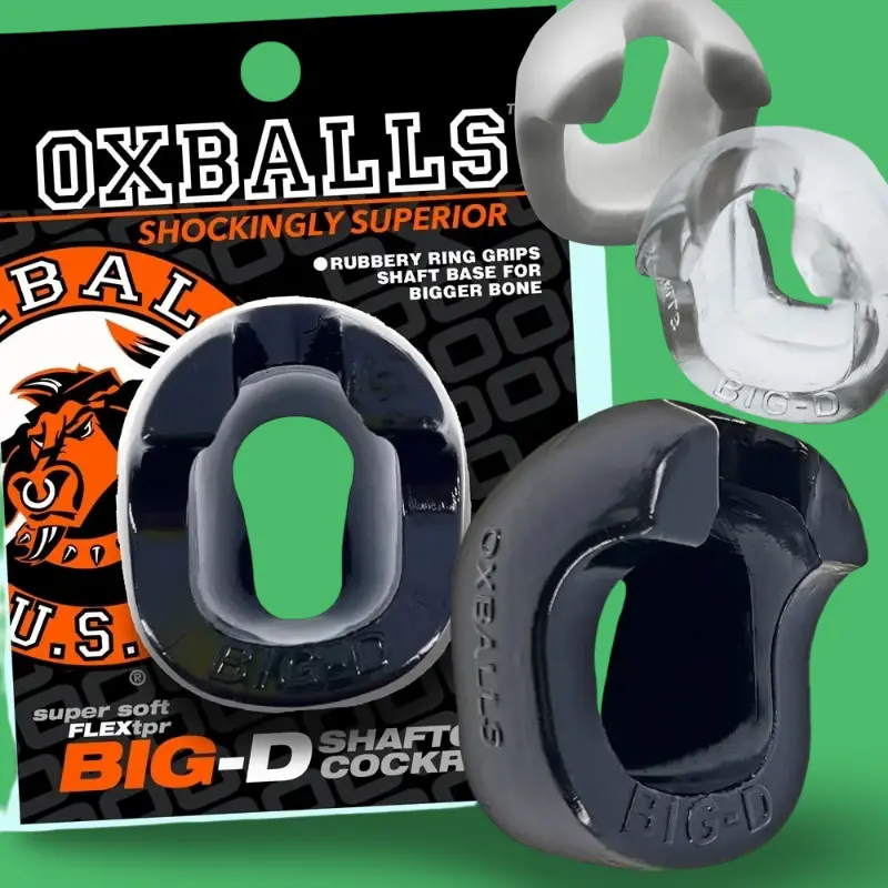 Oxballs Big-D Cock Ring, shaft gripper flanges, flexTPR | Dark-Ink