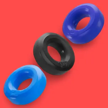Cockring HÜJ Hunky Junk, 3 anillos apilables silicona | Dark-Ink