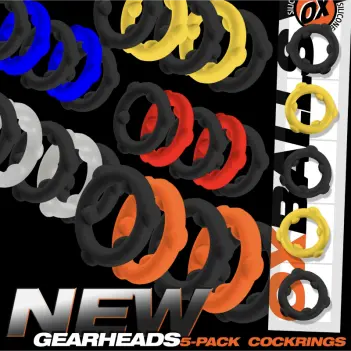 Oxballs Gearheads Cock Ring 5-Pack, grip nubs, silicone | Dark-Ink