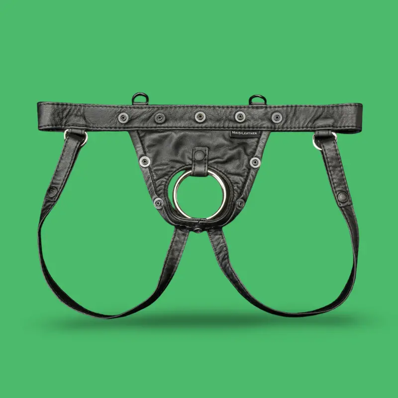 Jockstrap cuero Mr S Leather Hidden Ring, bolsa removible | Dark-Ink
