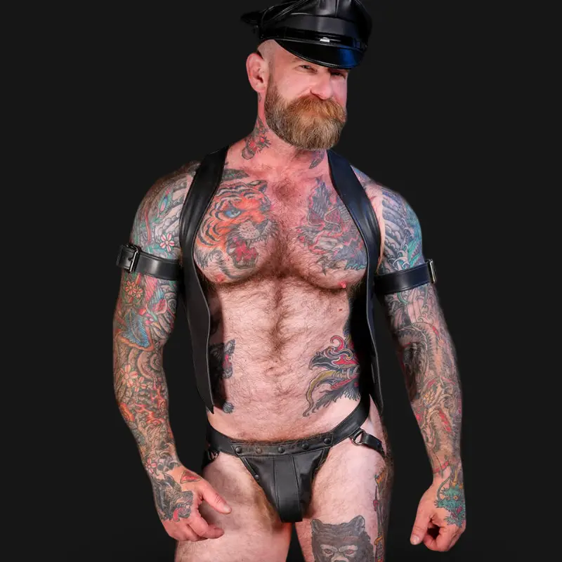 Jockstrap cuero Mr S Leather Hidden Ring, bolsa removible | Dark-Ink