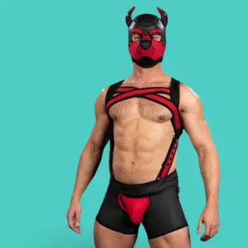 Harnais néoprène X-Factor Mr S Leather, rouge et noir | Dark-Ink