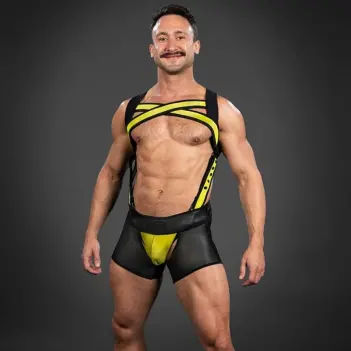 Harnais néoprène X-Factor Mr S Leather, jaune vif | Dark-Ink