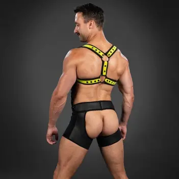 Mr S Leather X-Factor neoprene harness, bold yellow | Dark-Ink