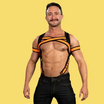 Mr S Leather X-Factor neoprene harness, bold orange | Dark-Ink