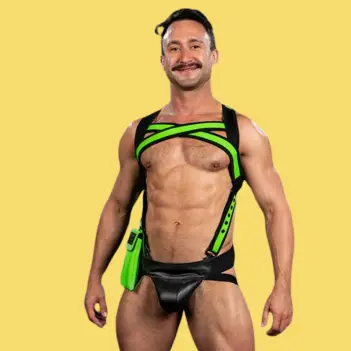 Mr S Leather X-Factor neoprene harness, lime green | Dark-Ink