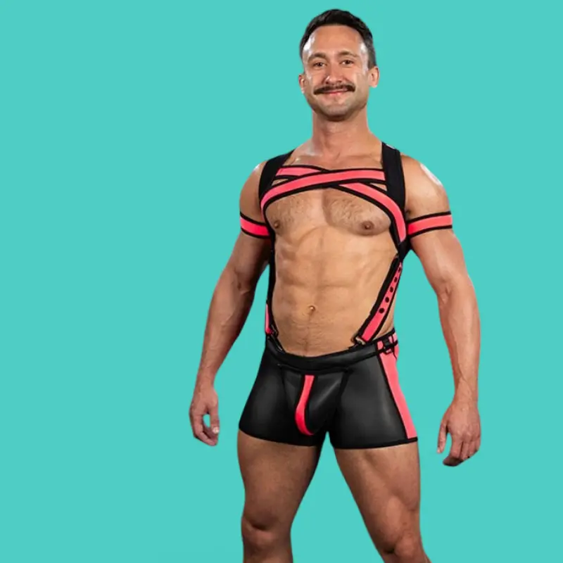 Harnais néoprène X-Factor Mr S Leather, pink | Dark-Ink