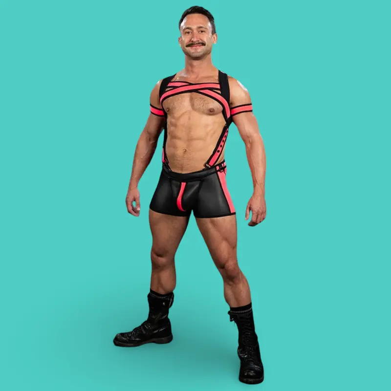 Mr S Leather X-Factor neoprene harness, pink | Dark-Ink