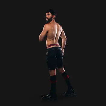 CB13 Dark Pup Jockstrap Red, pup emblems on metal rings | Dark-Ink