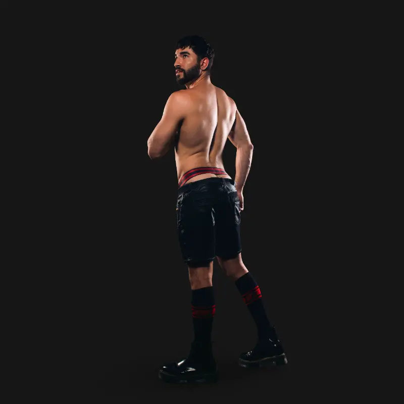CB13 Dark Pup Jockstrap Red, pup emblems on metal rings | Dark-Ink