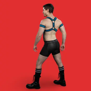 Mr S Leather X-Factor neoprene harness aqua | Dark-Ink