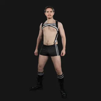 Mr S Leather X-Factor neoprene harness, white on black | Dark-Ink