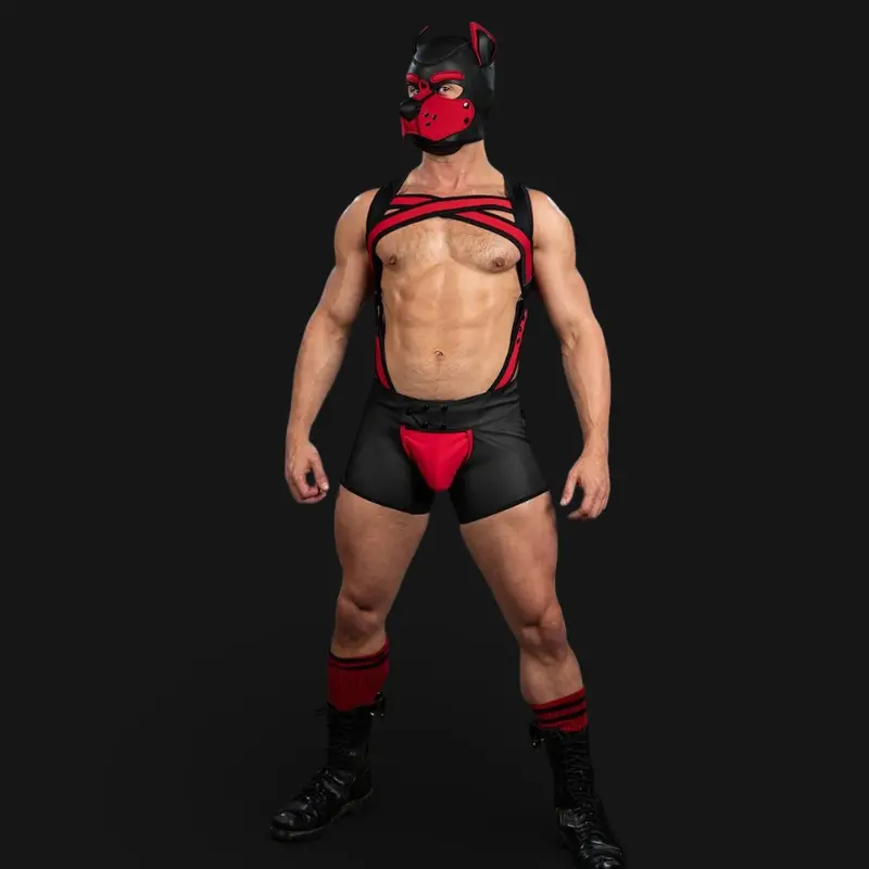 Harnais néoprène X-Factor Mr S Leather, rouge et noir | Dark-Ink