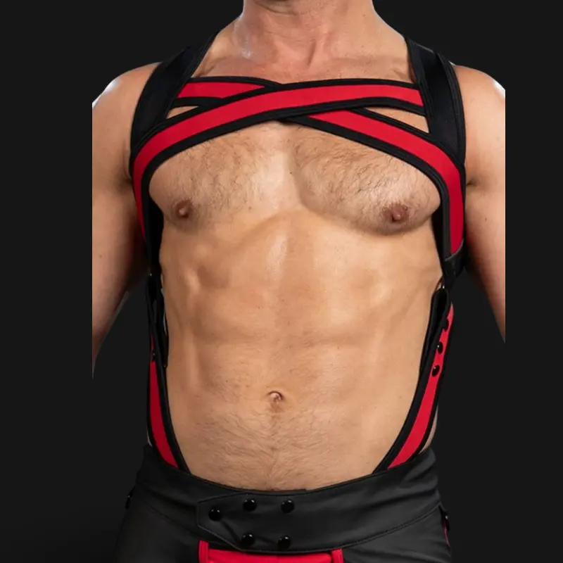Harnais néoprène X-Factor Mr S Leather, rouge et noir | Dark-Ink