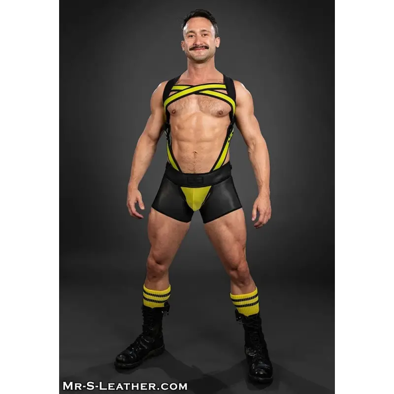 Mr S Leather X-Factor neoprene harness, bold yellow | Dark-Ink
