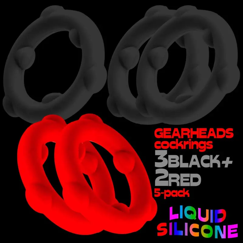 Cockring Oxballs Gearheads 5-pack, grip nubs, silicone | Dark-Ink