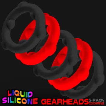 Oxballs Gearheads Cockring 5er-Pack, Grip-Nubs, Silikon | Dark-Ink