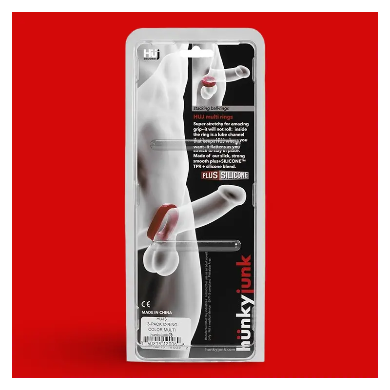 Hunky Junk HÜJ Cock Ring 3-Pack, stackable Plus+Silicone | Dark-Ink