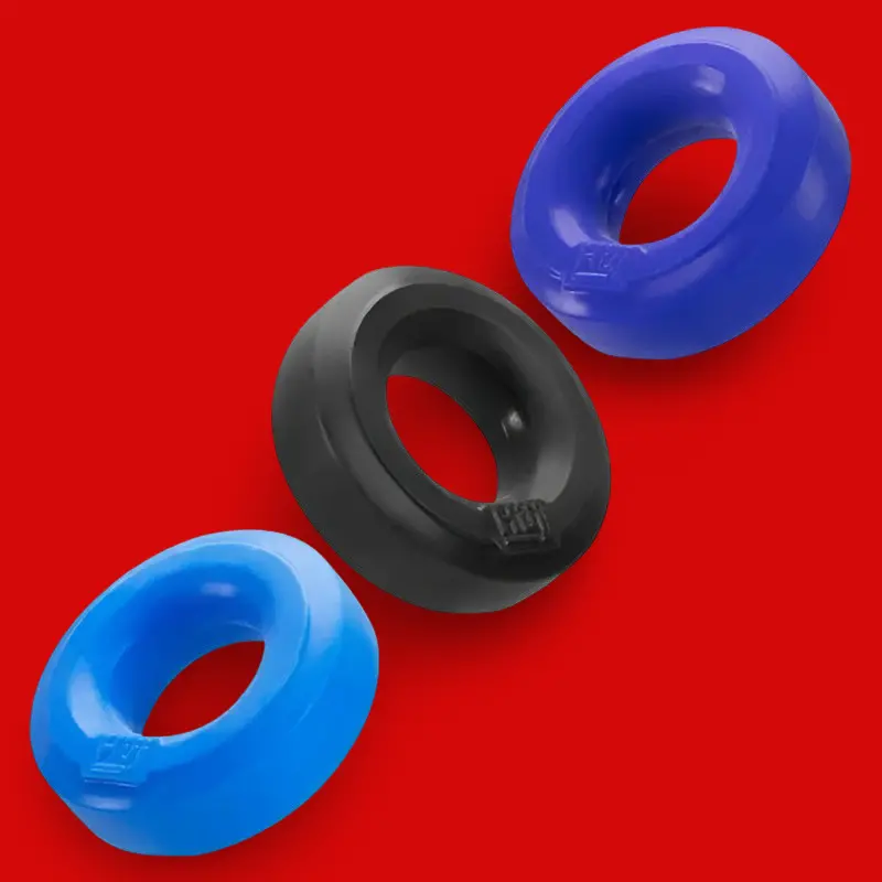 Hunky Junk HÜJ Cock Ring 3-Pack, stackable Plus+Silicone | Dark-Ink