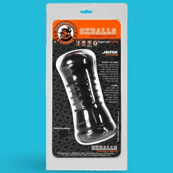 OXBALLS JERK – Gerippter flexTPR Masturbator mit Saugeffekt | Dark-Ink