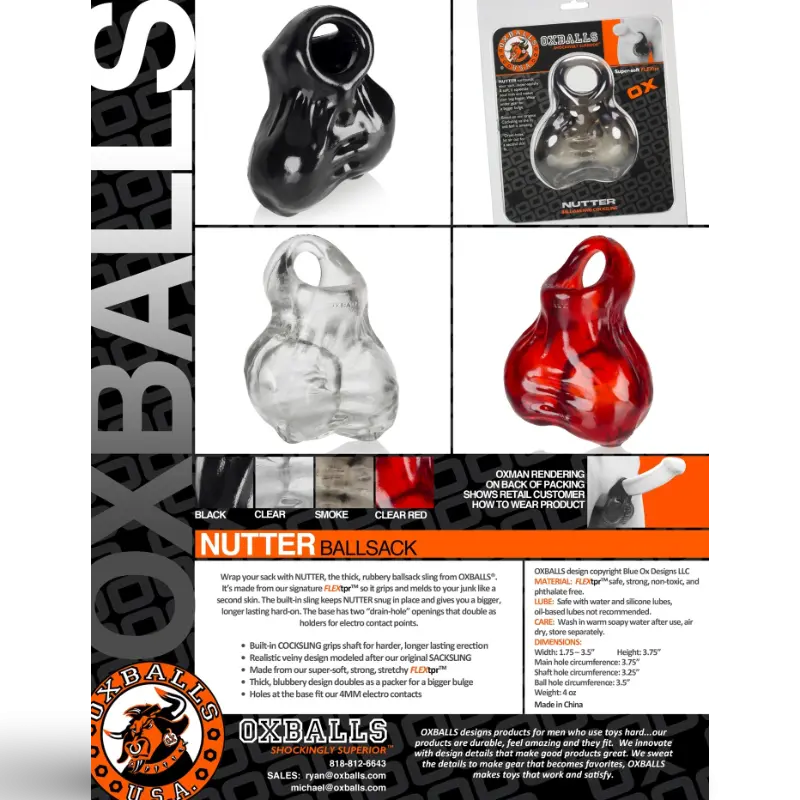 Oxballs NUTTER cocksling+veiny ball-bag rubber nut sack