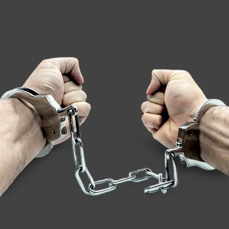 Stainless Steel Police Handcuffs Long Chain | Dark-Ink